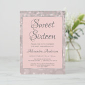 Blush Pink & Silver Confetti Sweet 16 Verjaardag Kaart (Staand voorkant)
