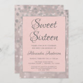 Blush Pink & Silver Confetti Sweet 16 Verjaardag Kaart (Voorkant / Achterkant)