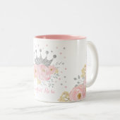 Blush Pink Silver Crown Royal Princess Monogram Tweekleurige Koffiemok (Voorkant rechts)