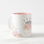 Blush Pink Silver Crown Royal Princess Monogram Tweekleurige Koffiemok (Voorkant links)