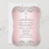 Blush Pink Silver Damask Cross Baptisme Christenin Kaart (Voorkant)