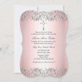 Blush Pink Silver Damask Cross Baptisme Christenin Kaart