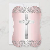 Blush Pink Silver Damask Cross Baptisme Christenin Kaart (Achterkant)