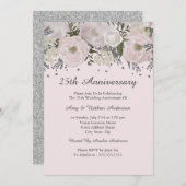  Blush Pink Silver Floral 25th Jubileum Kaart (Voorkant / Achterkant)