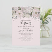  Blush Pink Silver Floral 40th Birthday Kaart (Staand voorkant)
