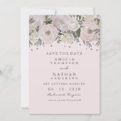  Blush Pink Silver Floral Bewaar de datum Save The Date (Voorkant)