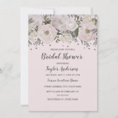  Blush Pink Silver Floral Birdal Shower Kaart (Voorkant)