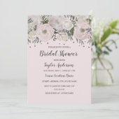  Blush Pink Silver Floral Birdal Shower Kaart (Staand voorkant)