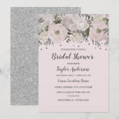  Blush Pink Silver Floral Birdal Shower Kaart (Voorkant / Achterkant)