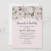  Blush Pink Silver Floral Brunch en Bubbly Kaart (Voorkant)