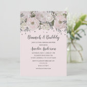  Blush Pink Silver Floral Brunch en Bubbly Kaart (Staand voorkant)