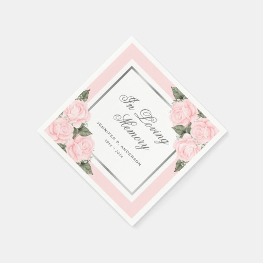 Blush Pink Silver Floral Funeral Memorial Servet (Hoek)