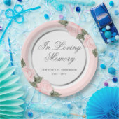 Blush Pink Silver Floral Memorial Funeral Papieren Bordje (Feest)
