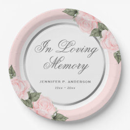 Blush Pink Silver Floral Memorial Funeral Papieren Bordje