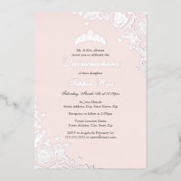Blush Pink Silver Floral Quinceanera Verjaardag