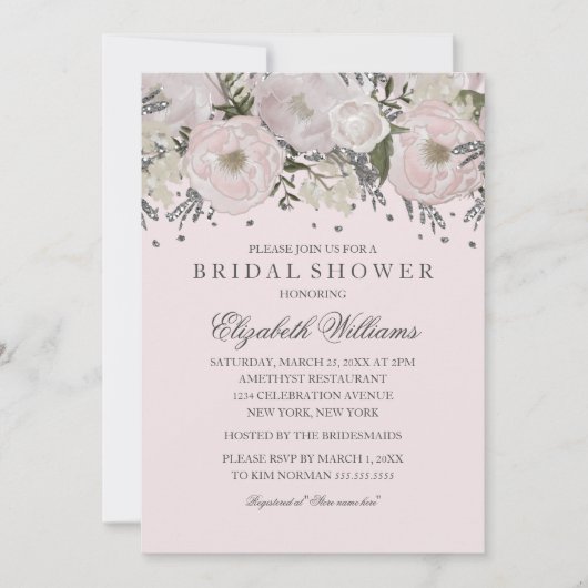  Blush Pink Silver Flower Vrijgezellenfeest Kaart (Voorkant)