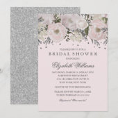  Blush Pink Silver Flower Vrijgezellenfeest Kaart (Voorkant / Achterkant)