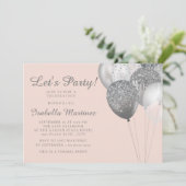 Blush Pink Silver Glitter Balloons Sweet 16 Kaart (Staand voorkant)