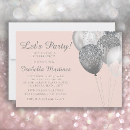 Blush Pink Silver Glitter Balloons Sweet 16 Kaart