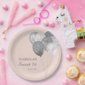 Blush Pink Silver Glitter Balloons Sweet 16 Papieren Bordje (Feest)