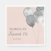 Blush Pink Silver Glitter Balloons Sweet 16 Servet (Voorkant)