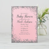 Blush Pink Silver Glitter Glam Modern Baby shower Kaart (Staand voorkant)