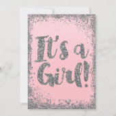 Blush Pink Silver Glitter Glam Modern Baby shower Kaart (Achterkant)