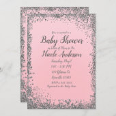 Blush Pink Silver Glitter Glam Modern Baby shower Kaart (Voorkant / Achterkant)