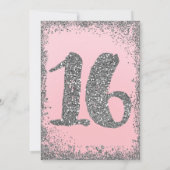 Blush Pink & Silver Glitter Glam Sweet 16 Party Kaart (Achterkant)