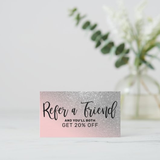Blush Pink Silver Glitter Gradient Typografie Aanbevelingskaartje (Staand voorkant)