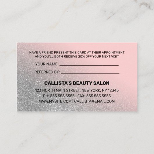Blush Pink Silver Glitter Gradient Typografie Aanbevelingskaartje (Achterkant)