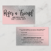 Blush Pink Silver Glitter Gradient Typografie Aanbevelingskaartje (Voorkant / Achterkant)