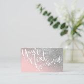 Blush Pink Silver Glitter Gradient Typografie Afsprakenkaartje (Staand voorkant)