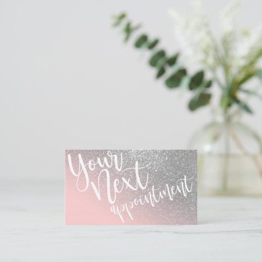 Blush Pink Silver Glitter Gradient Typografie Afsprakenkaartje (Staand voorkant)