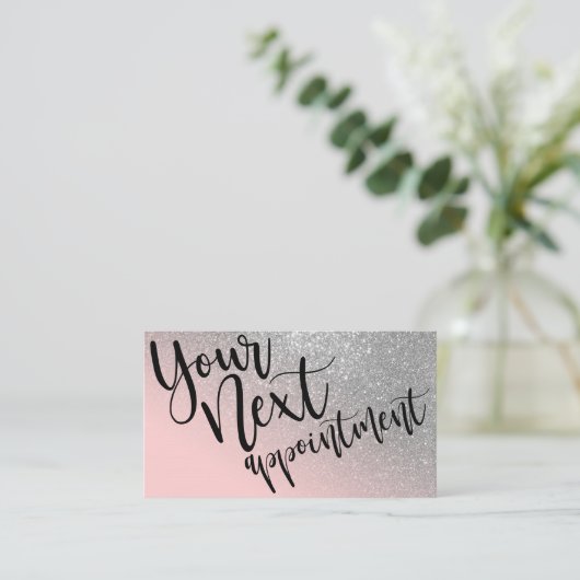 Blush Pink Silver Glitter Gradient Typografie Afsprakenkaartje (Staand voorkant)