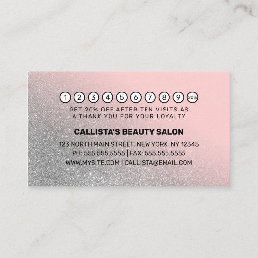 Blush Pink Silver Glitter Gradient Typografie Klantenkaartje (Achterkant)