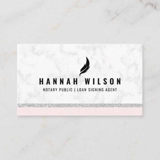 Blush Pink Silver Glitter Marmer Mobiele Notaris Visitekaartje (Voorkant)
