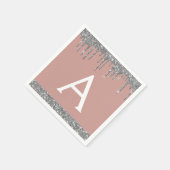 Blush Pink Silver Glitter Monogram Verjaardag Servet (Hoek)