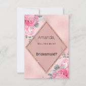 Blush pink silver glitter peony floral  Bridesmaid Kaart (Voorkant)