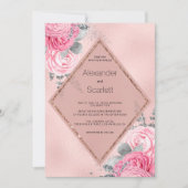 Blush pink silver glitter peony floral Wedding  Kaart (Voorkant)