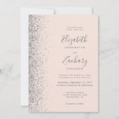 Blush Pink Silver Glitter Photo QR Code Wedding Kaart (Voorkant)