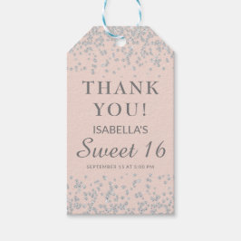 Blush Pink Silver Glitter Sweet 16 Hartelijk dank Cadeaulabel