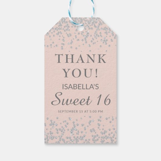 Blush Pink Silver Glitter Sweet 16 Hartelijk dank Cadeaulabel (Achterkant)