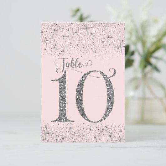 Blush Pink Silver Glitter Table Numbers Number 10 Kaart (Staand voorkant)
