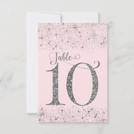 Blush Pink Silver Glitter Table Numbers Number 10 Kaart (Achterkant)