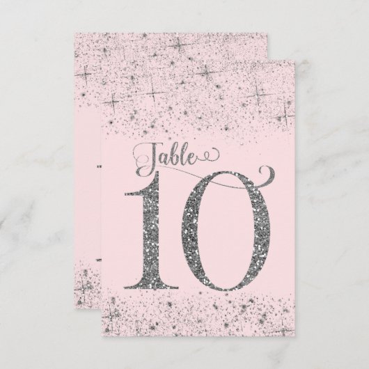 Blush Pink Silver Glitter Table Numbers Number 10 Kaart (Voorkant / Achterkant)