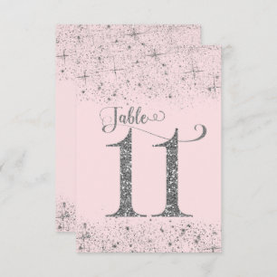 Blush Pink Silver Glitter Table Numbers Number 11 Kaart