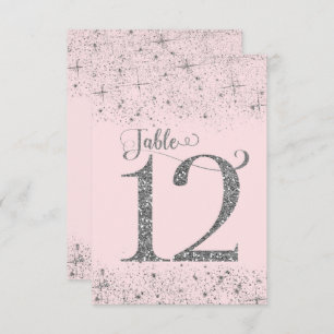 Blush Pink Silver Glitter Table Numbers Number 12 Kaart