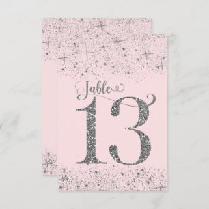 Blush Pink Silver Glitter Table Numbers Number 13 Kaart