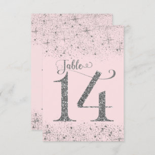 Blush Pink Silver Glitter Table Numbers Number 14 Kaart